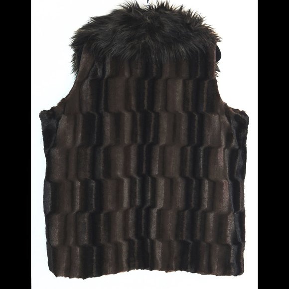 Nice 3X ADRIENNE LANDAU *MEGA COLLAR* Brown Women's Lined Faux Fur Trimmed Vest - Picture 2 of 3